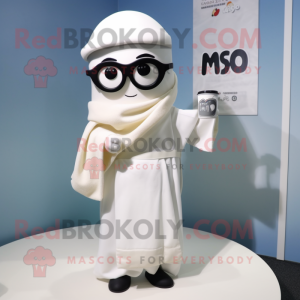 White Miso Soup mascot costume character dressed with a Cover-up and Eyeglasses