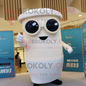 White Miso Soup mascot costume character dressed with a Cover-up and Eyeglasses