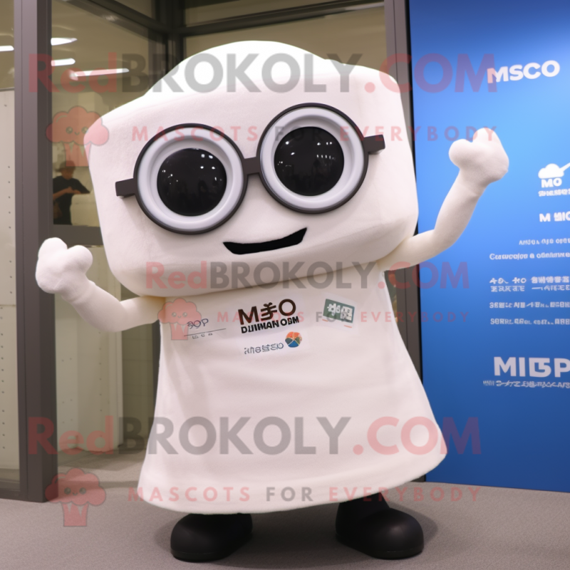 White Miso Soup mascot costume character dressed with a Cover-up and Eyeglasses White Miso Soup mascot costume character dressed with a Cover-up and Eyeglasses