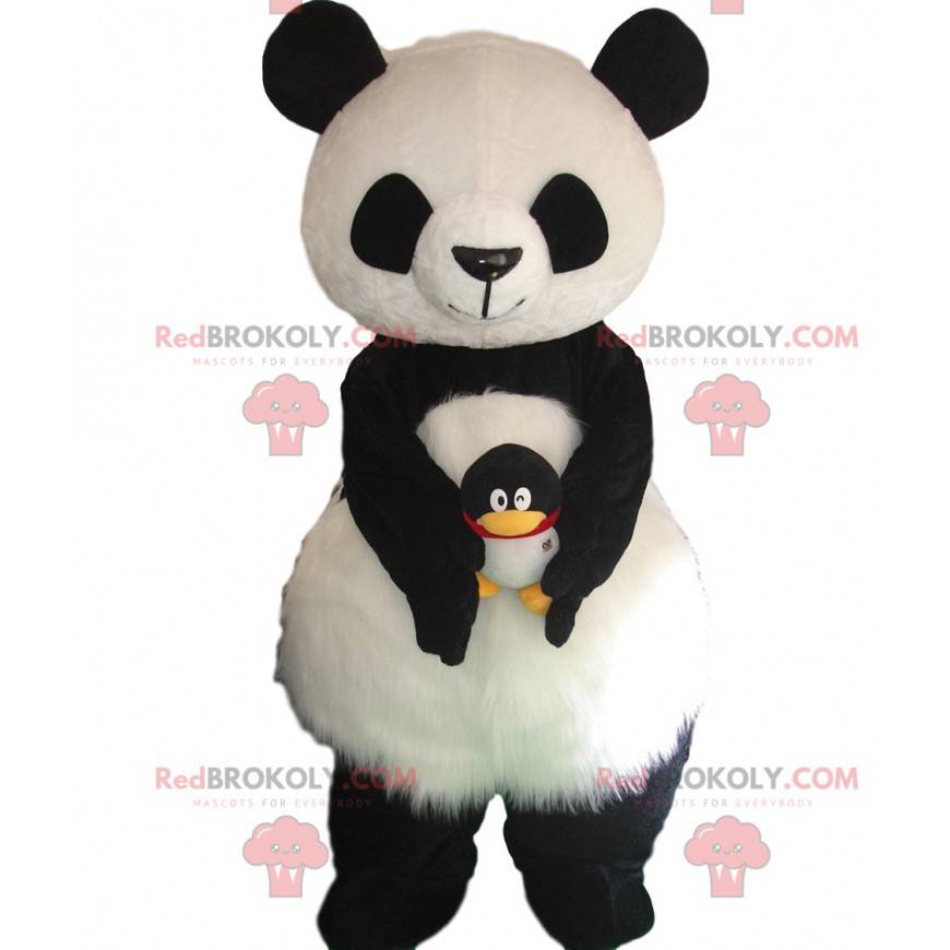 Mascote panda preto e branco, fofo e peludo, fantasia de urso -