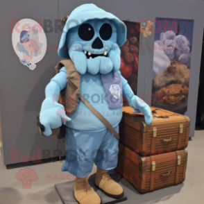 Sky Blue Graveyard mascot costume character dressed with a Cargo Shorts and Coin purses