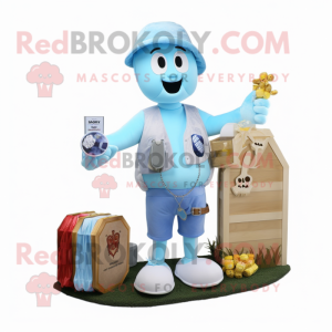 Sky Blue Graveyard mascot costume character dressed with a Cargo Shorts and Coin purses