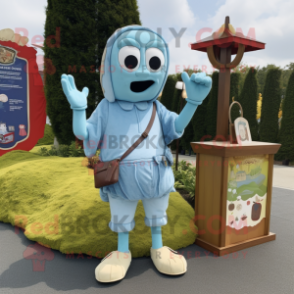 Sky Blue Graveyard mascot costume character dressed with a Cargo Shorts and Coin purses