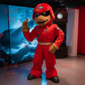 Red Air Force Soldier mascot costume character dressed with a Mini Dress and Gloves