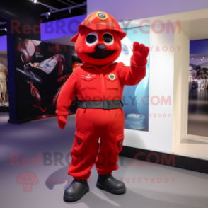 Red Air Force Soldier mascot costume character dressed with a Mini Dress and Gloves