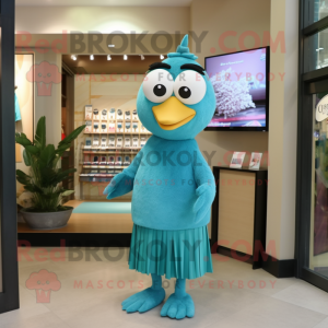 Teal Aglet mascot costume character dressed with a Wrap Dress and Earrings
