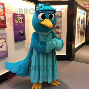 Teal Aglet mascot costume character dressed with a Wrap Dress and Earrings