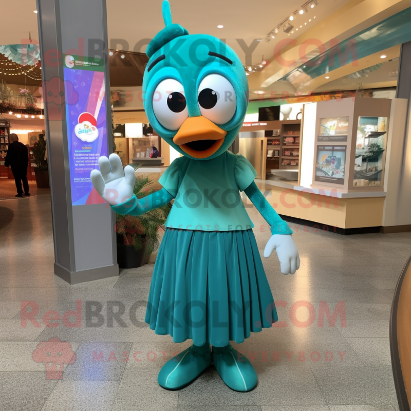 Teal Aglet mascot costume character dressed with a Wrap Dress and Earrings