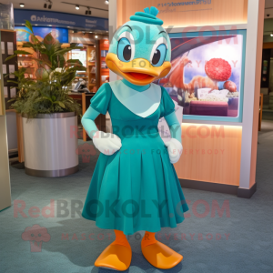 Teal Aglet mascot costume character dressed with a Wrap Dress and Earrings