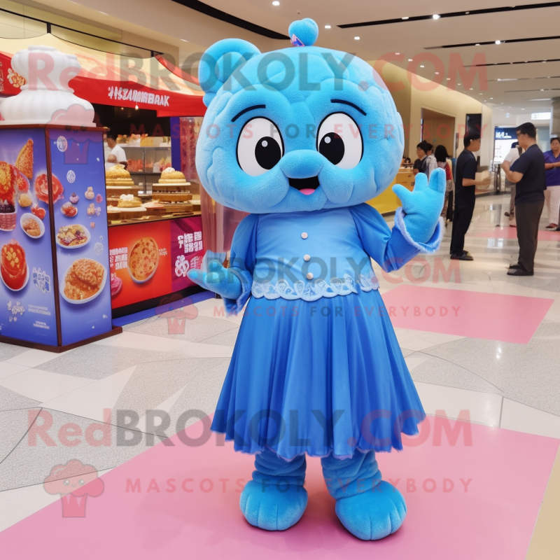Blue Dim Sum mascot costume character dressed with a Mini Dress and Anklets Blue Dim Sum mascot costume character dressed with a Mini Dress and Anklets