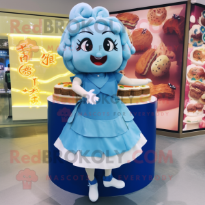 Blue Dim Sum mascot costume character dressed with a Mini Dress and Anklets