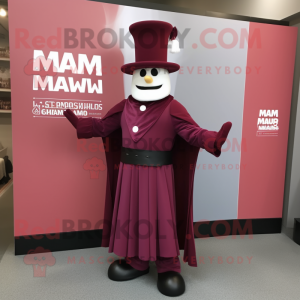 Maroon Magician mascot costume character dressed with a Empire Waist Dress and Belts