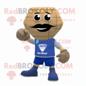 Beige Volleyball Ball mascot costume character dressed with a Denim Shorts and Scarf clips