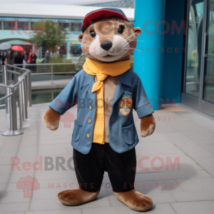 nan Otter mascot costume character dressed with a Jeggings and Berets