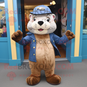 nan Otter mascot costume character dressed with a Jeggings and Berets