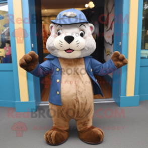 nan Otter mascot costume character dressed with a Jeggings and Berets