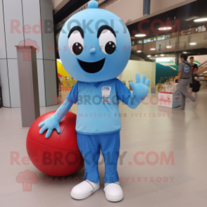 Sky Blue Handball Ball mascot costume character dressed with a Flare Jeans and Cummerbunds