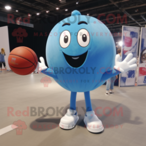 Sky Blue Handball Ball mascot costume character dressed with a Flare Jeans and Cummerbunds
