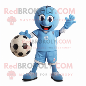 Sky Blue Handball Ball mascot costume character dressed with a Flare Jeans and Cummerbunds