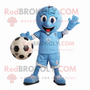 Sky Blue Handball Ball mascot costume character dressed with a Flare Jeans and Cummerbunds