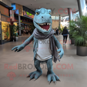 Gray Tyrannosaurus mascot costume character dressed with a Skinny Jeans and Shawls