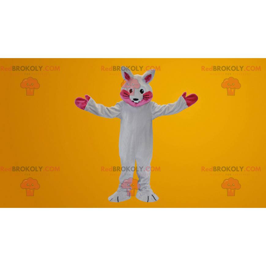 Mascotte de lapin blanc et rose - Redbrokoly.com