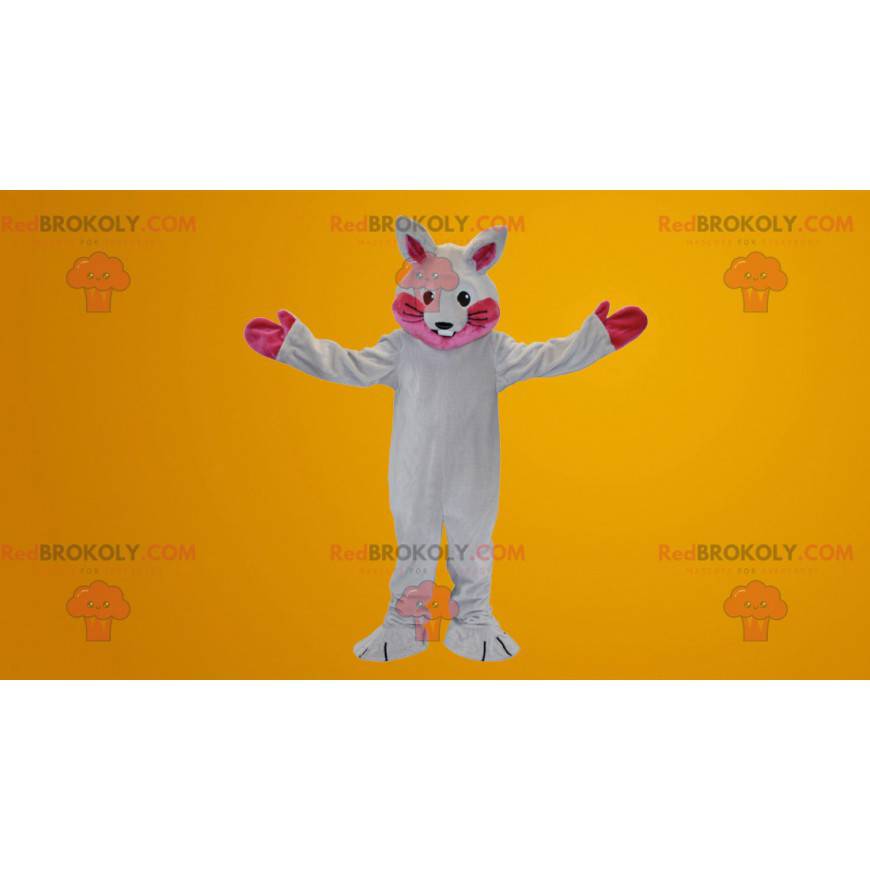 Wit en roze konijn mascotte - Redbrokoly.com