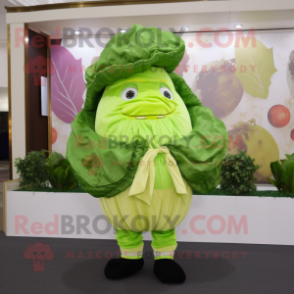 Lime Green Cabbage mascot costume character dressed with a Jacket and Pocket squares