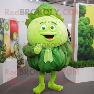 Lime Green Cabbage mascot costume character dressed with a Jacket and Pocket squares