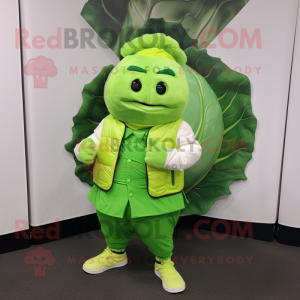 Lime Green Cabbage mascot costume character dressed with a Jacket and Pocket squares