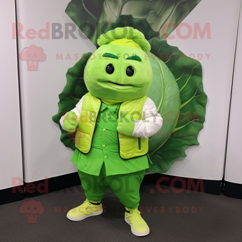 Lime Green Cabbage mascot costume character dressed with a Jacket and Pocket squares Lime Green Cabbage mascot costume character dressed with a Jacket and Pocket squares