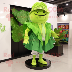 Lime Green Cabbage mascot costume character dressed with a Jacket and Pocket squares