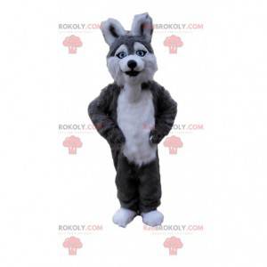 Mascotte de chien husky, costume de chien-loup gris et blanc -