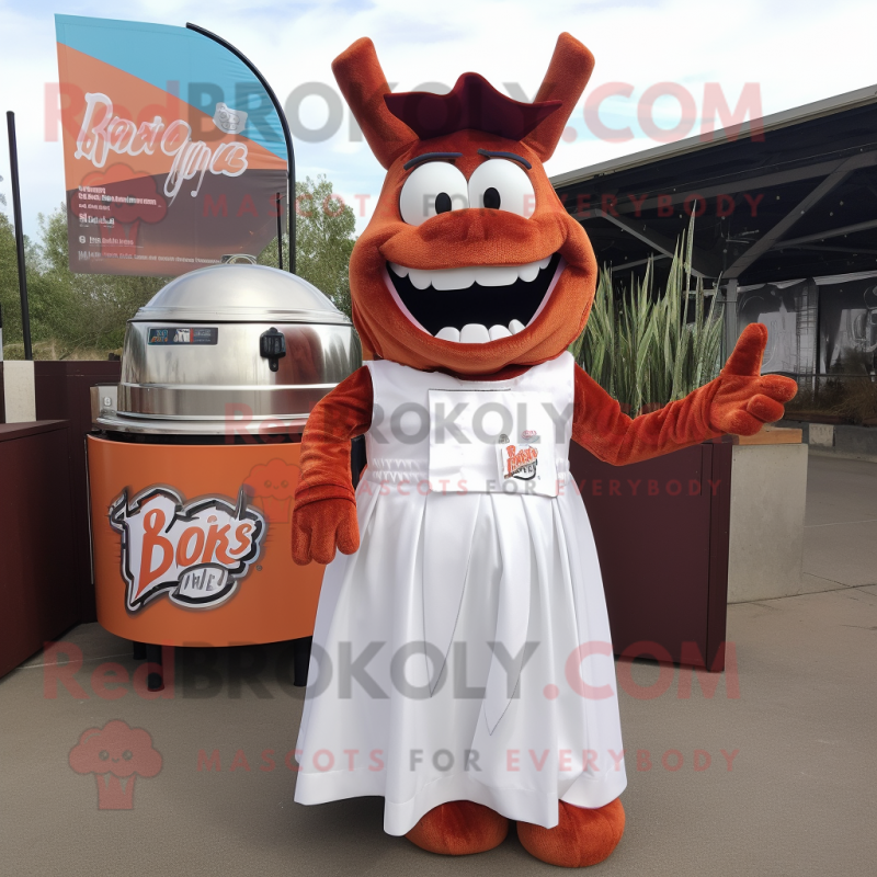 Rust Bbq Ribs mascot costume character dressed with a Wedding Dress and Pocket squares