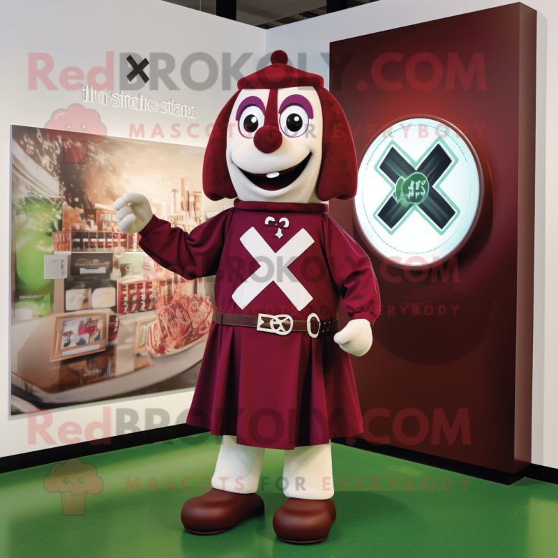Maroon Celtic Cross mascot costume character dressed with a Culottes and Watches Maroon Celtic Cross mascot costume character dressed with a Culottes and Watches