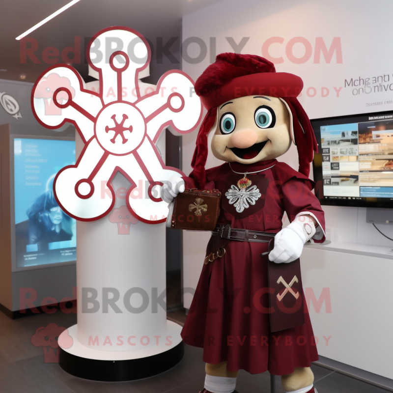 Maroon Celtic Cross mascot costume character dressed with a Culottes and Watches Maroon Celtic Cross mascot costume character dressed with a Culottes and Watches