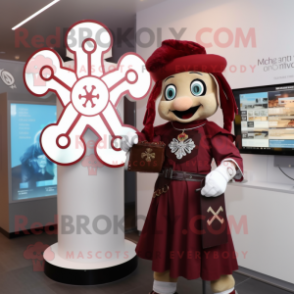 Maroon Celtic Cross mascot costume character dressed with a Culottes and Watches