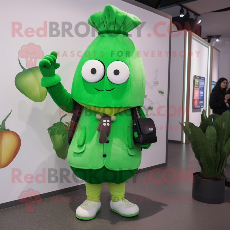 Green Turnip mascot costume character dressed with a Coat and Digital watches Green Turnip mascot costume character dressed with a Coat and Digital watches
