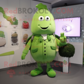 Green Turnip mascot costume character dressed with a Coat and Digital watches