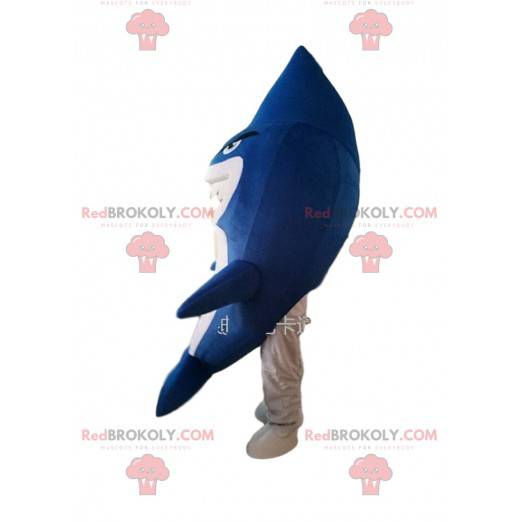 Mascotte de requin bleu et blanc, costume de la mer -