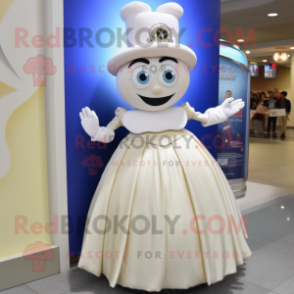 Cream Wrist Watch mascot costume character dressed with a Ball Gown and Caps