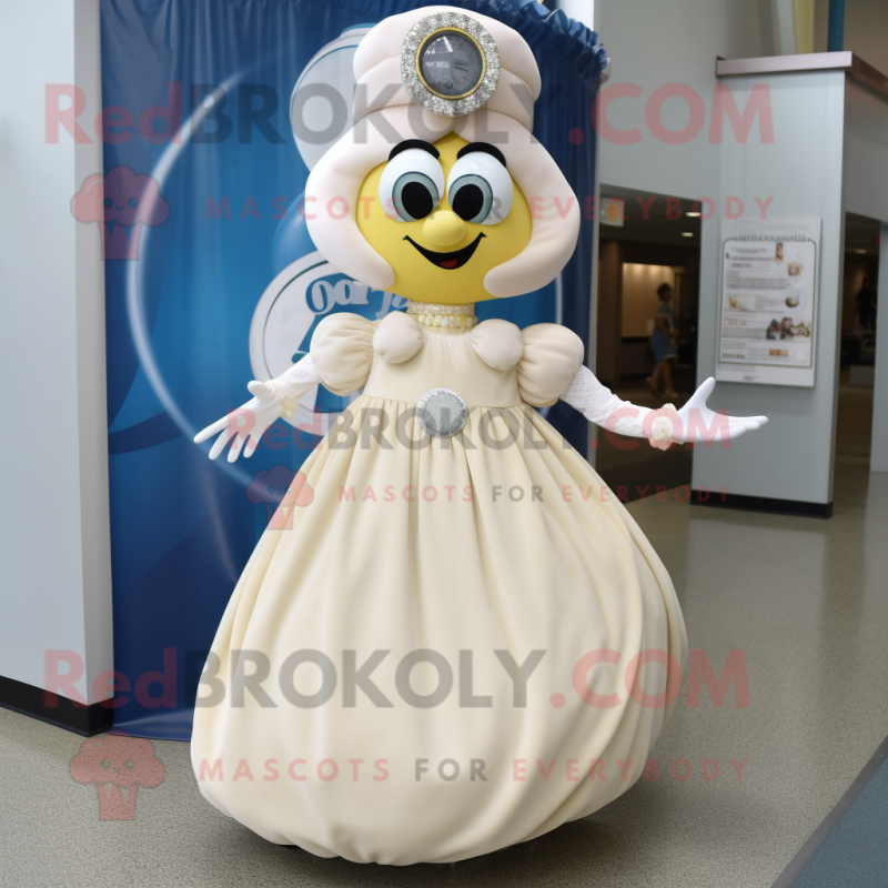 Cream Wrist Watch mascot costume character dressed with a Ball Gown and Caps