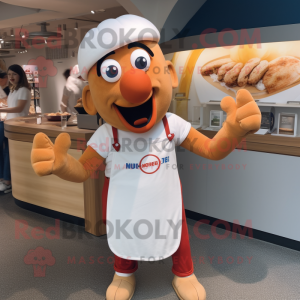 White Currywurst mascot costume character dressed with a Denim Shorts and Headbands