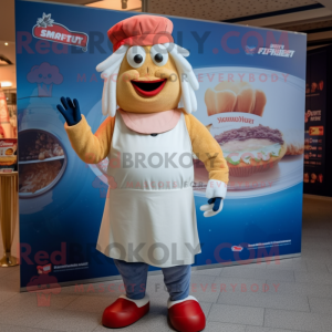 White Currywurst mascot costume character dressed with a Denim Shorts and Headbands