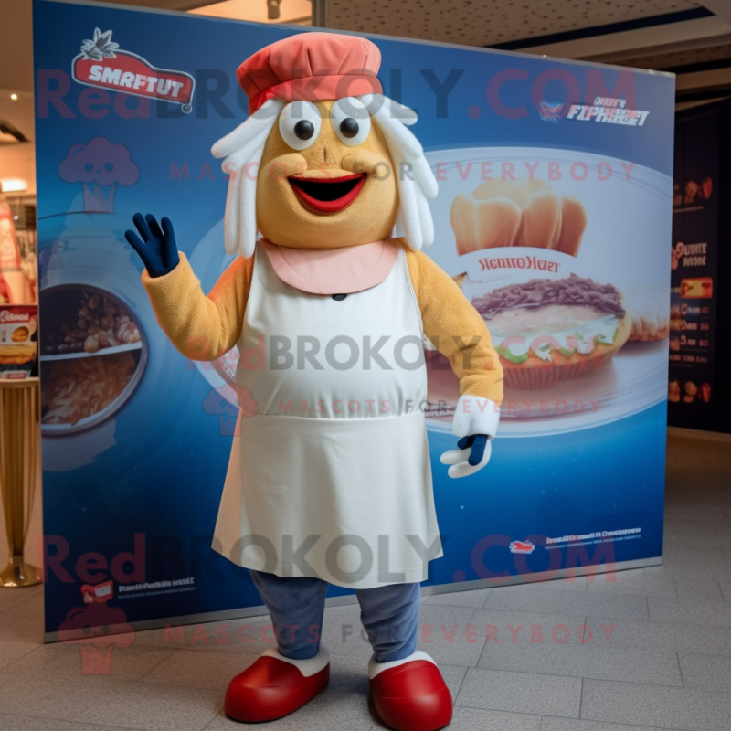 White Currywurst mascot costume character dressed with a Denim Shorts and Headbands White Currywurst mascot costume character dressed with a Denim Shorts and Headbands