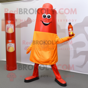 Orange Bottle Of Ketchup mascot costume character dressed with a Long Sleeve Tee and Pocket squares