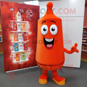 Orange Bottle Of Ketchup mascot costume character dressed with a Long Sleeve Tee and Pocket squares