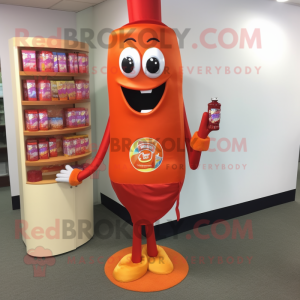 Orange Bottle Of Ketchup mascot costume character dressed with a Long Sleeve Tee and Pocket squares