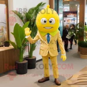 Tan Lemon mascot costume character dressed with a Suit Pants and Watches
