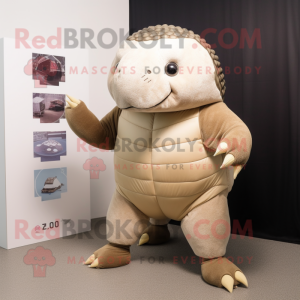Beige Glyptodon mascot costume character dressed with a Leggings and Clutch bags